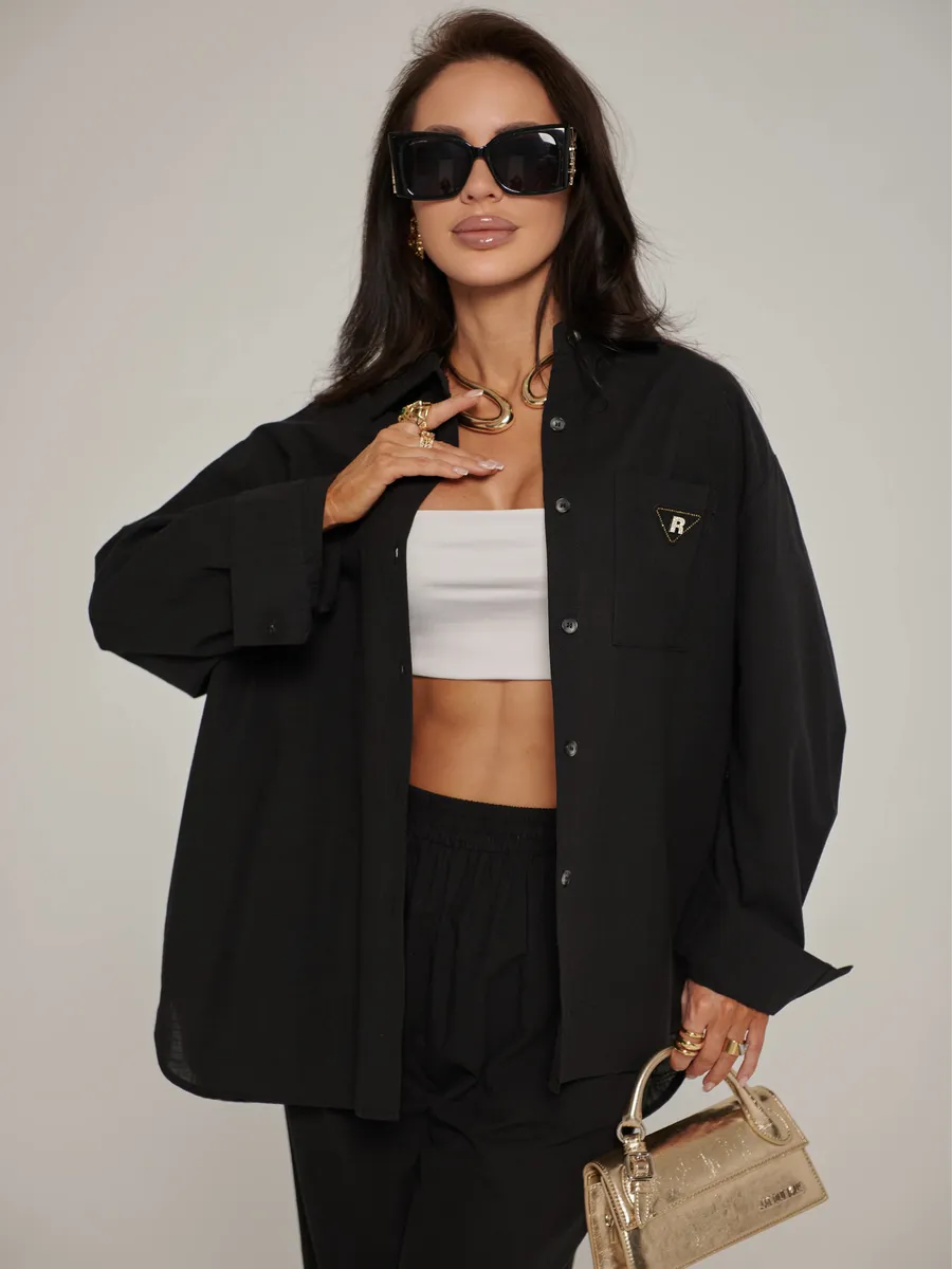 Черный костюм брючный летний