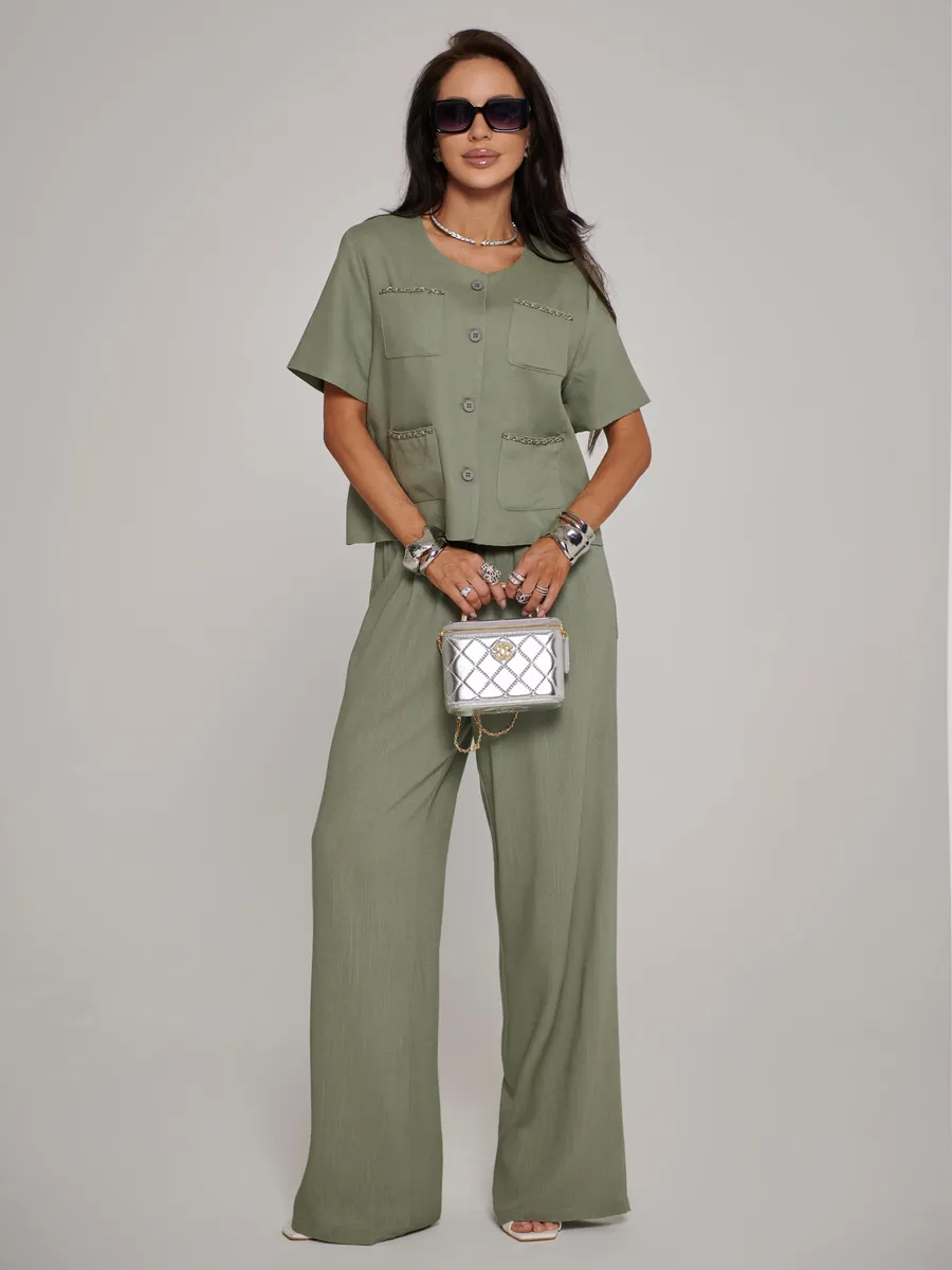 Хаки костюм женский брючный