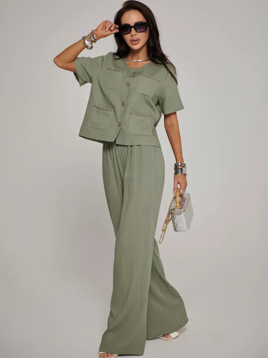 Хаки костюм женский брючный