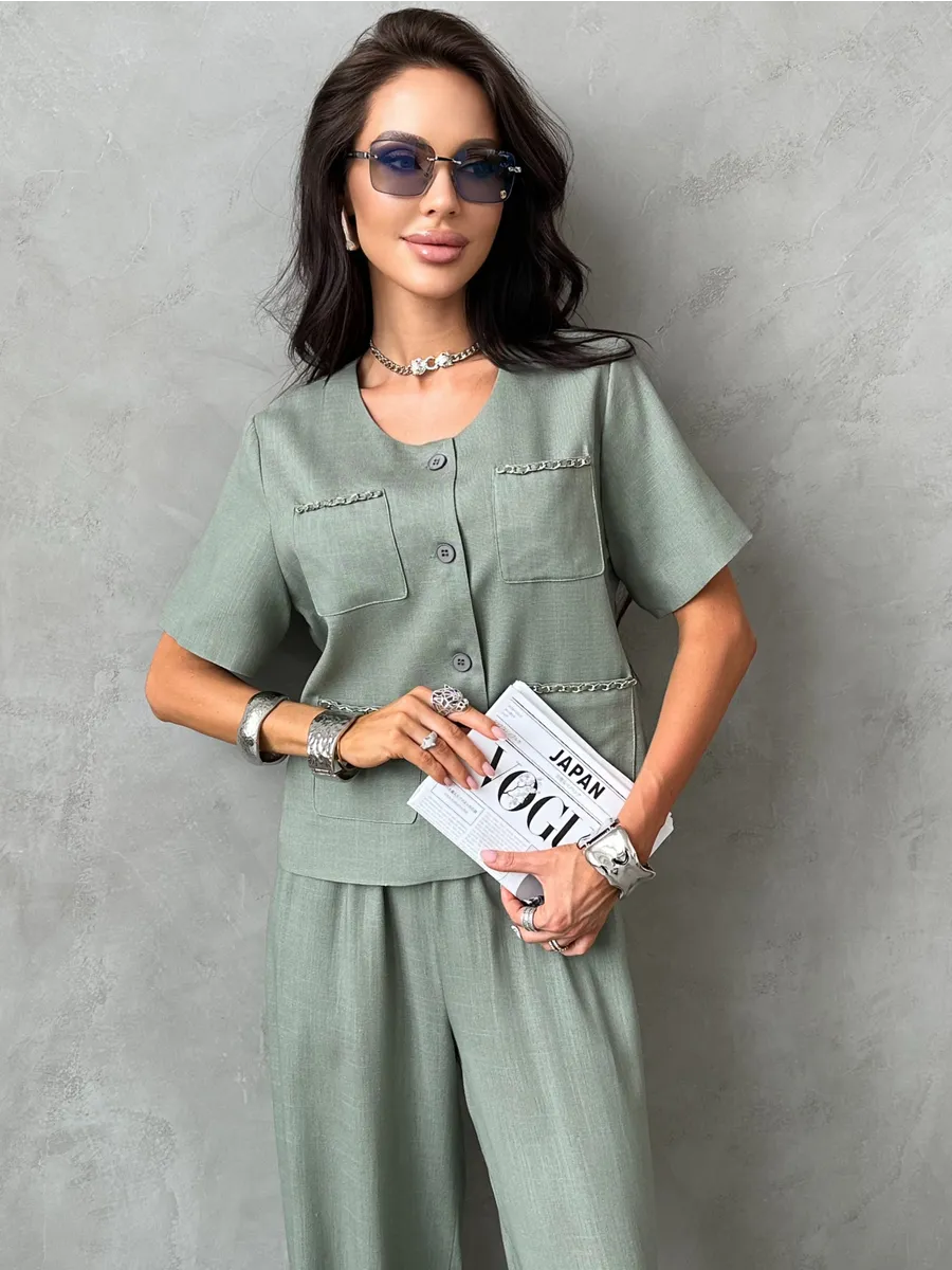 Хаки костюм женский брючный