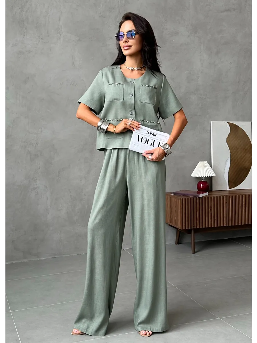 Хаки костюм женский брючный