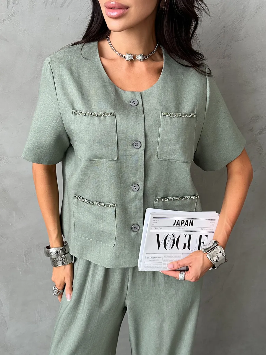 Хаки костюм женский брючный