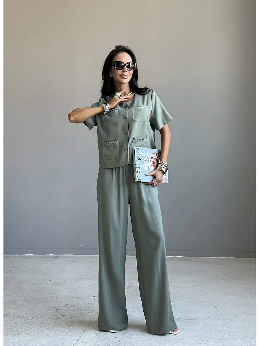 Хаки костюм женский брючный