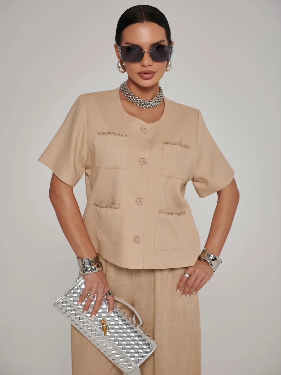 Бежевый костюм женский брючный