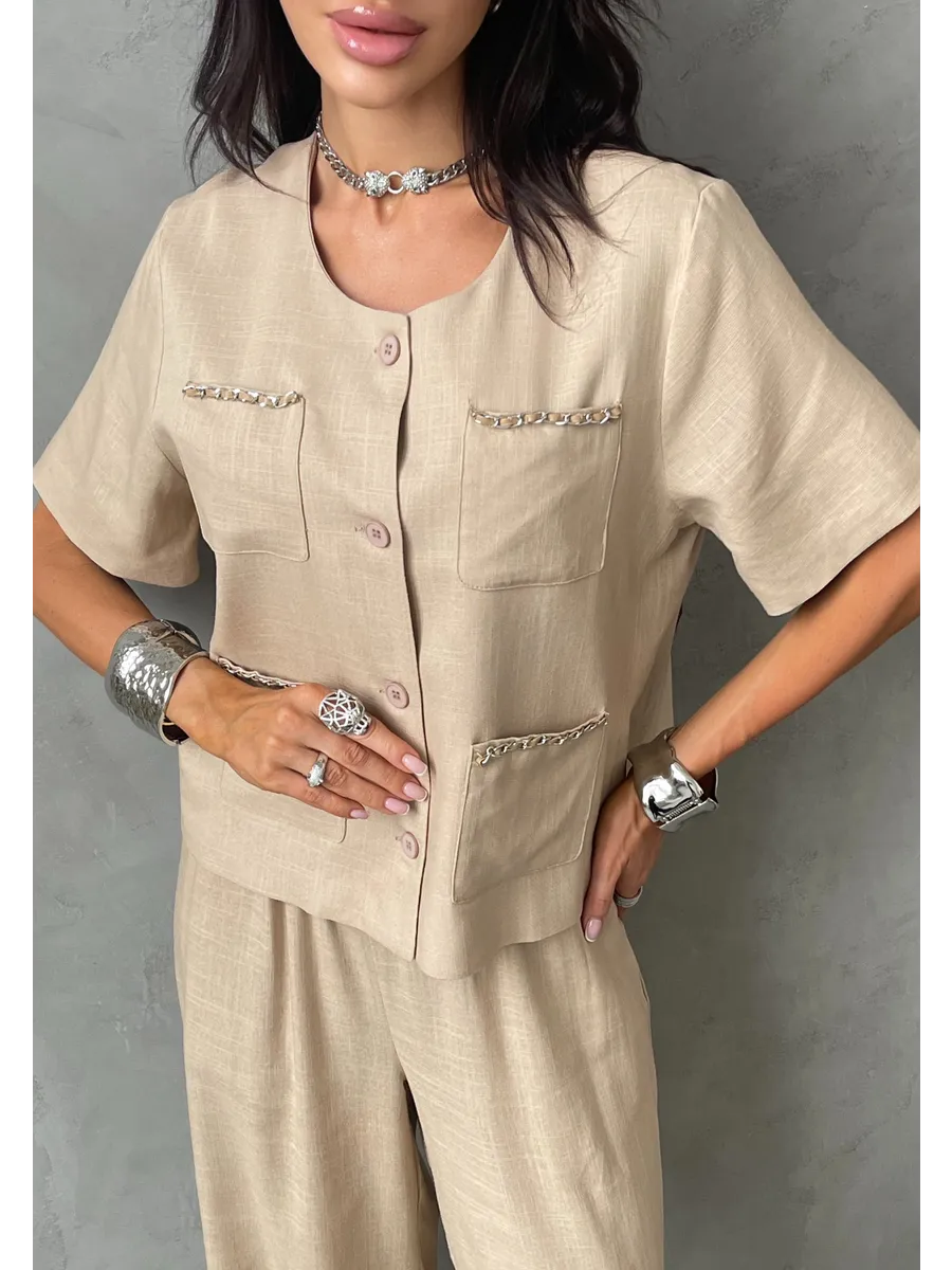 Бежевый костюм женский брючный