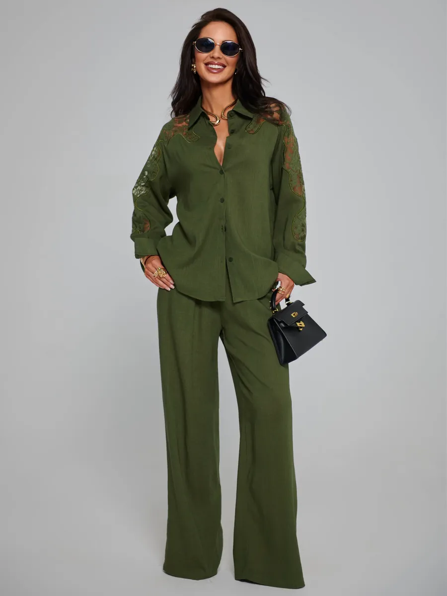 Хаки костюм женский брючный