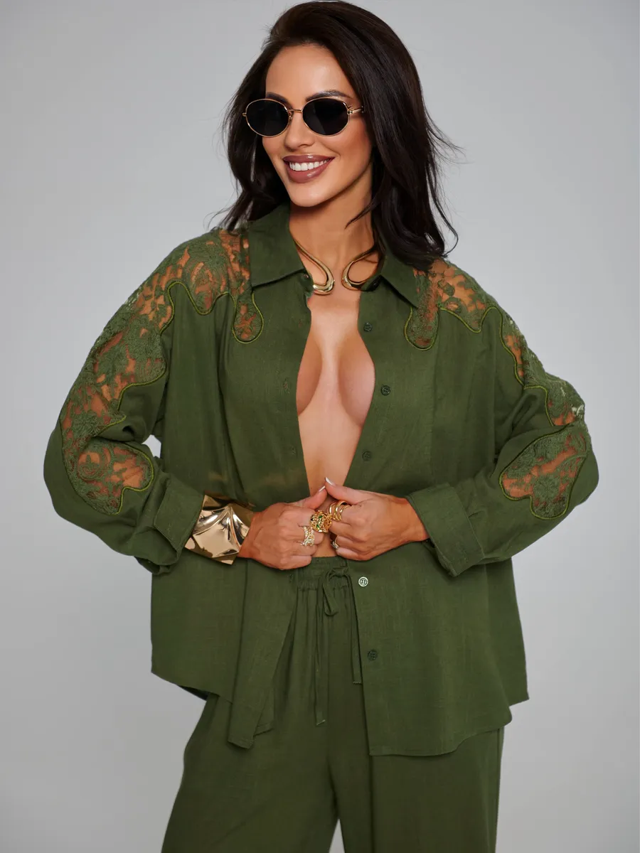 Хаки костюм женский брючный