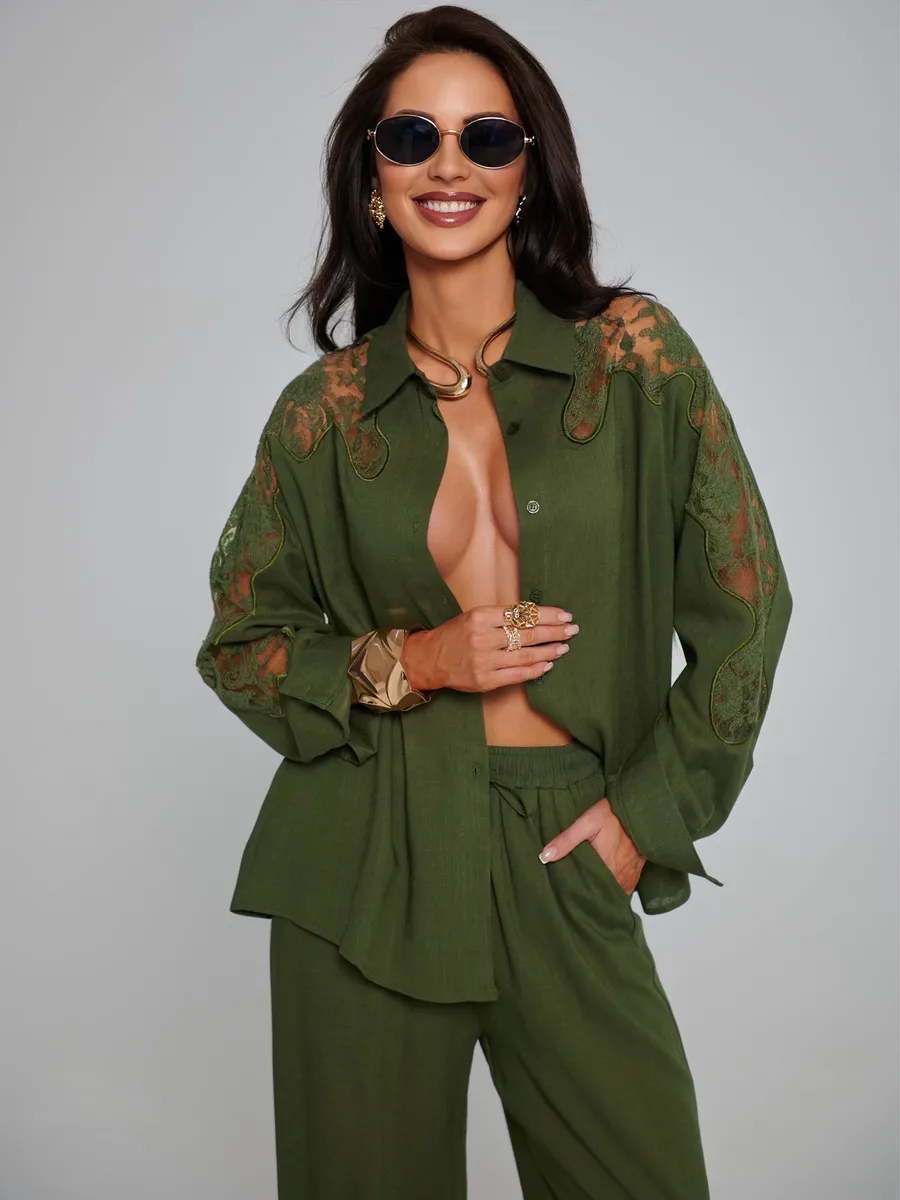 Хаки костюм женский брючный