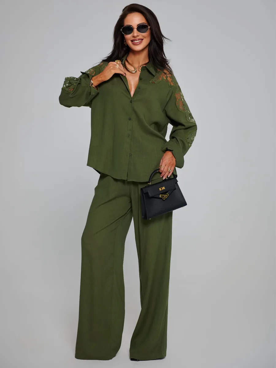 Хаки костюм женский брючный