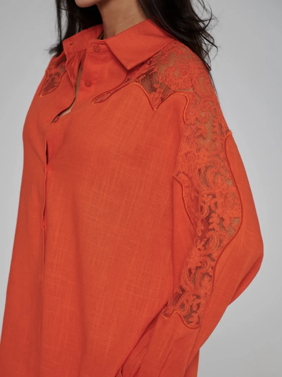 Оранжевый костюм женский брючный