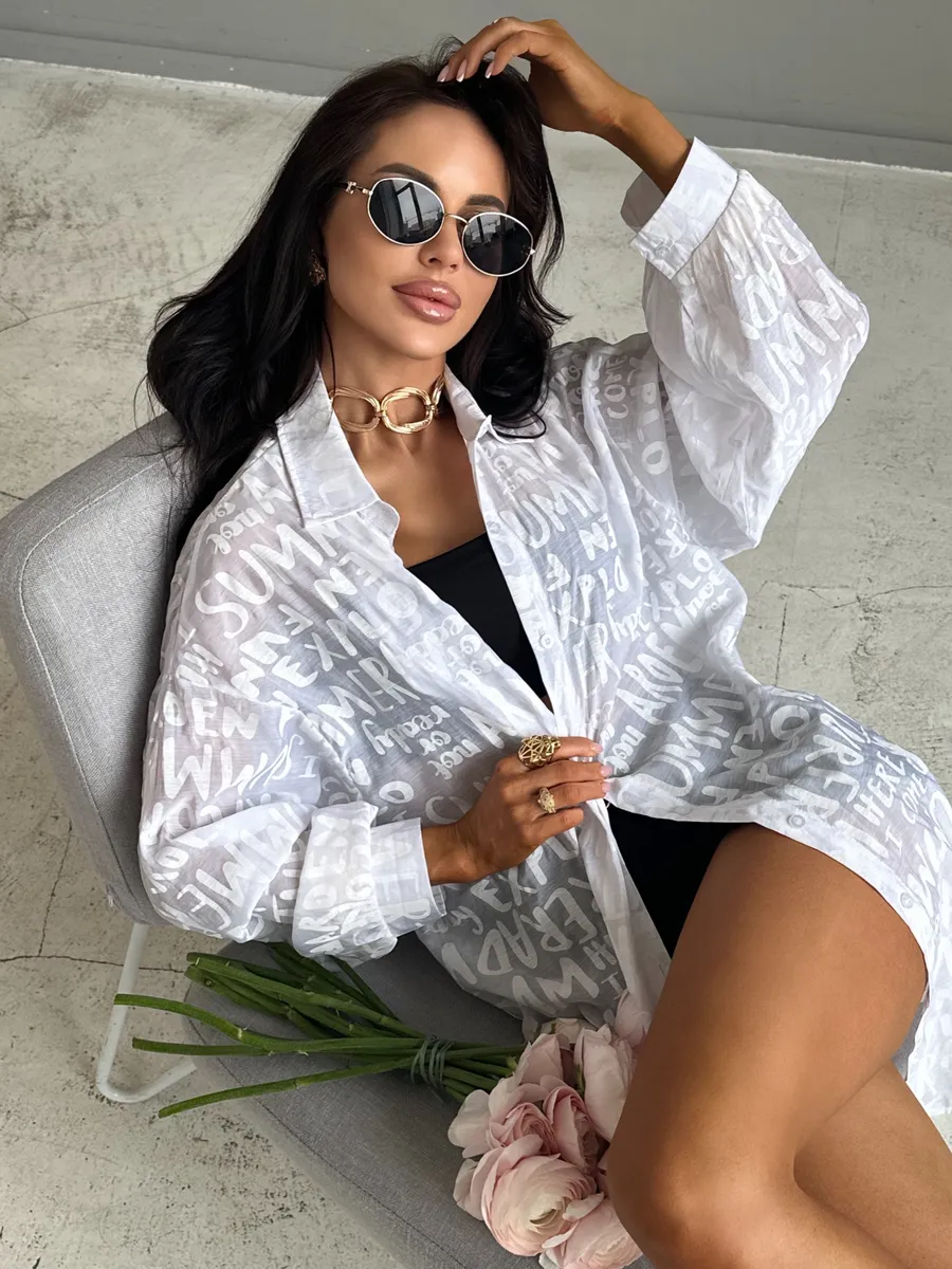 Белая рубашка летняя оверсайз