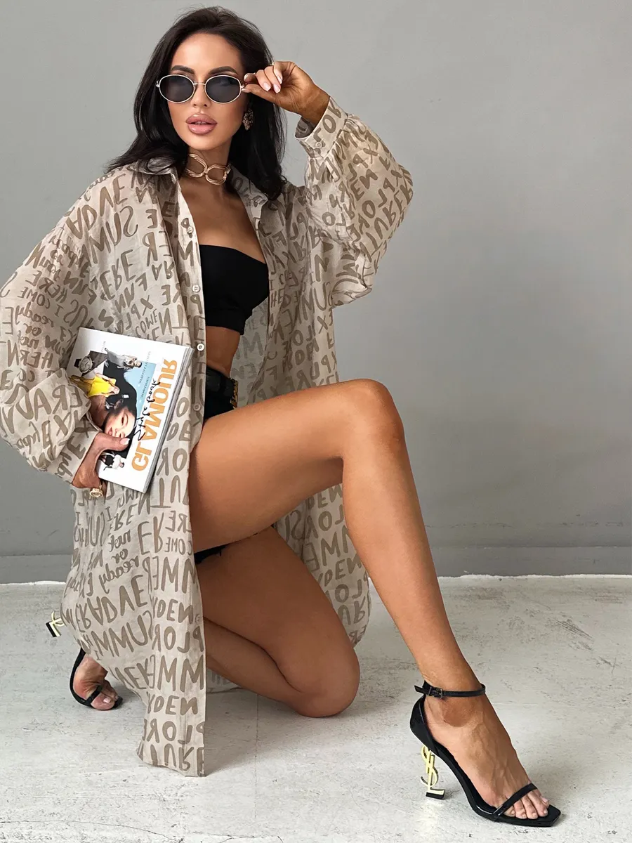 Бежевая рубашка летняя оверсайз