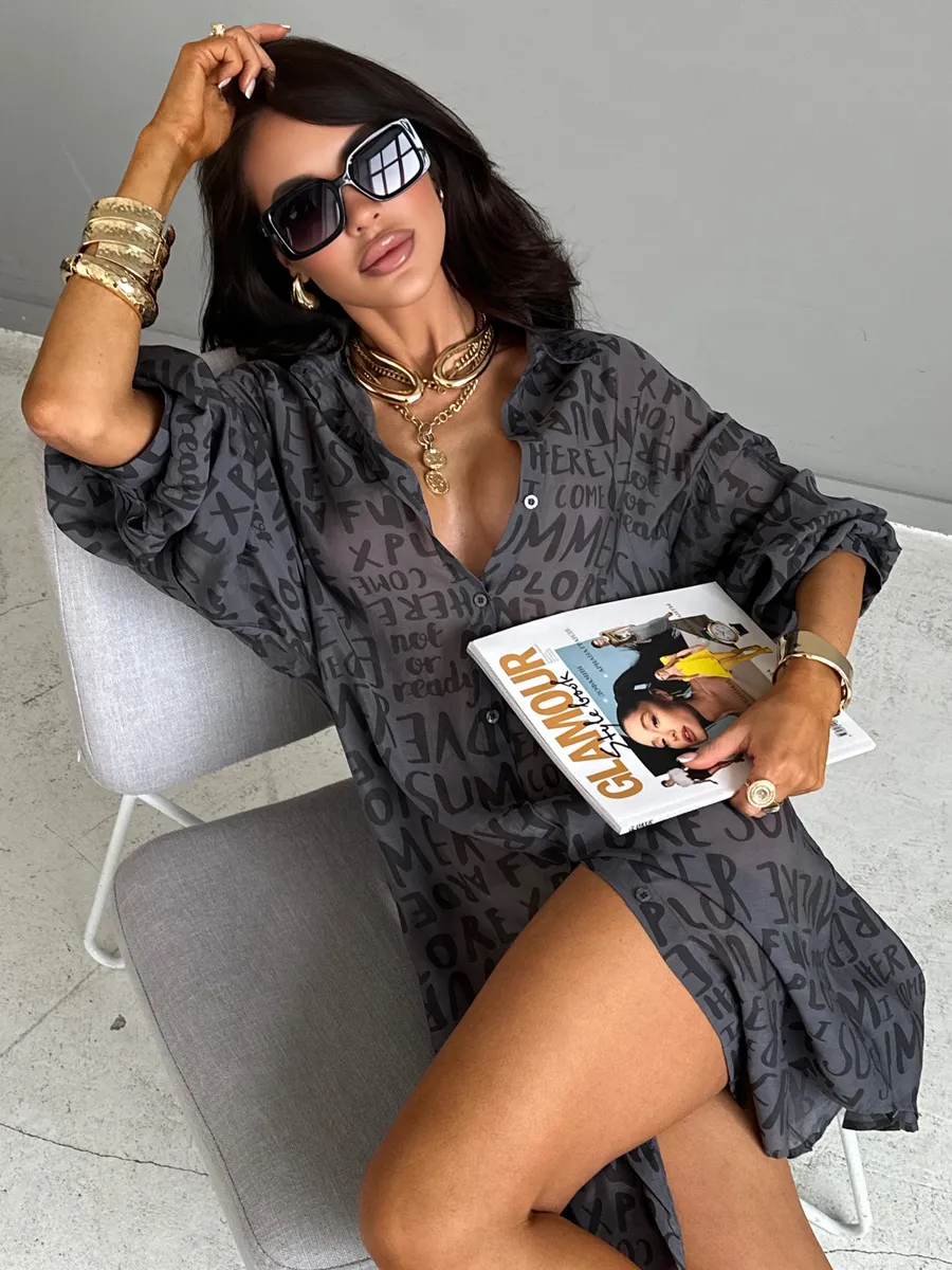 Серая рубашка летняя оверсайз