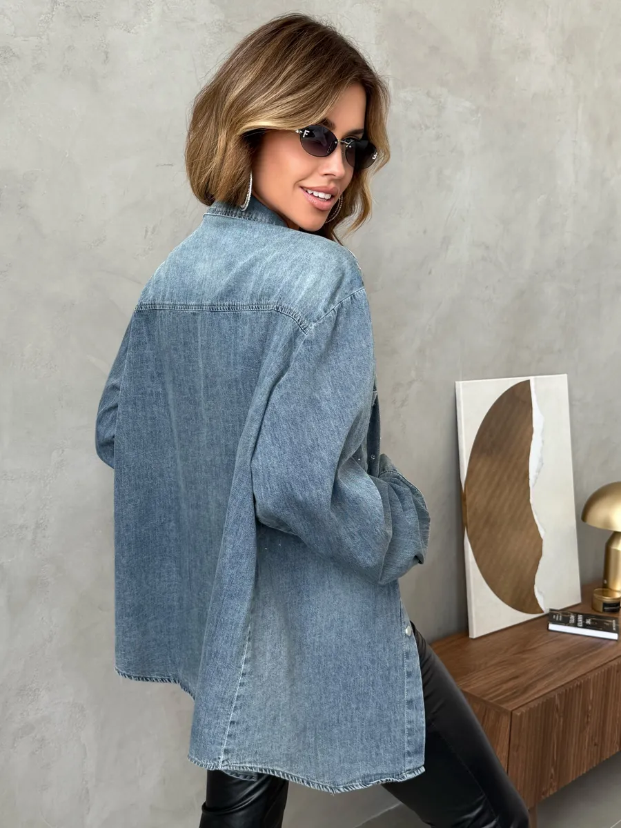 Синяя рубашка нарядная джинсовая