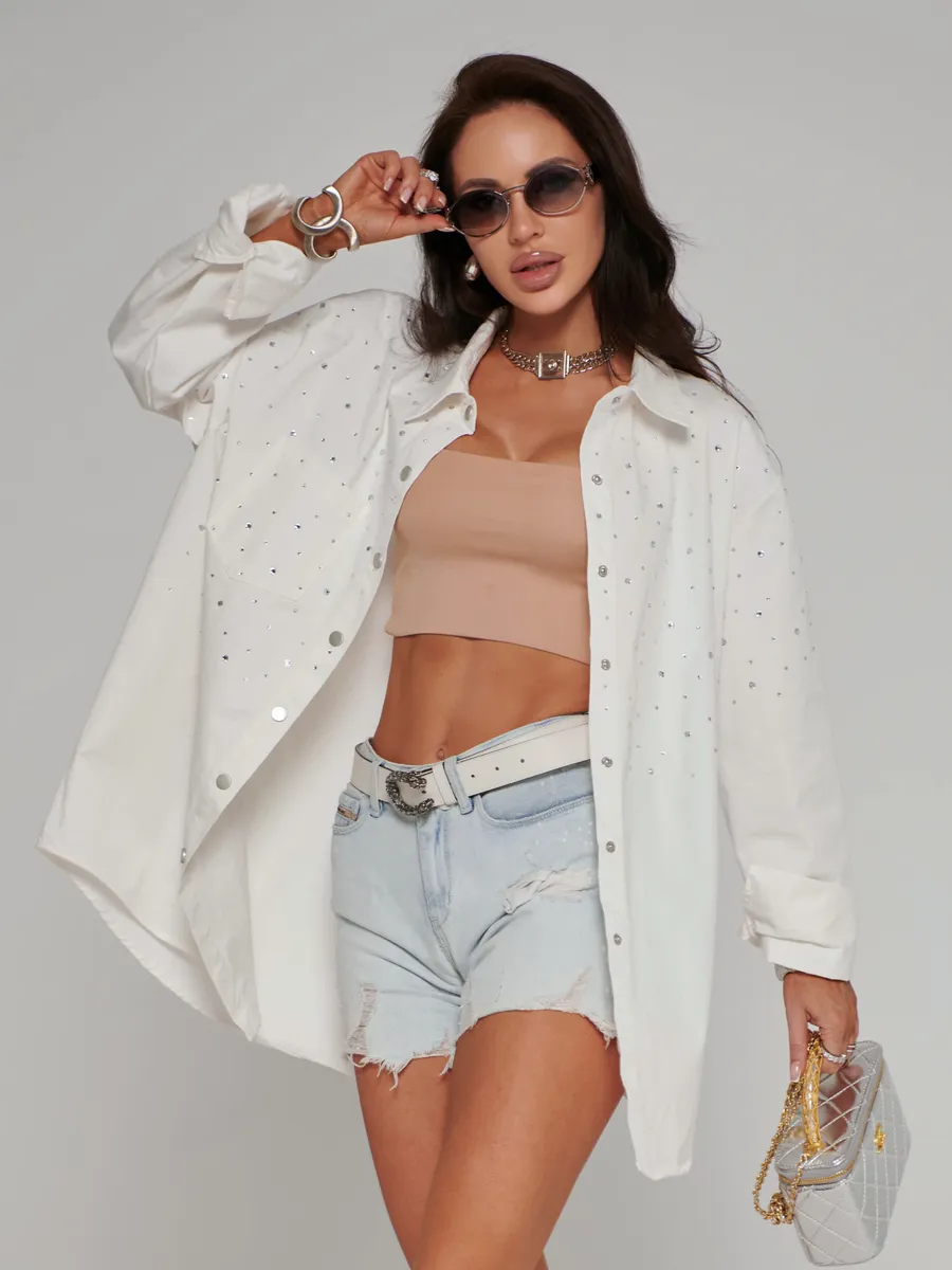 Белая рубашка нарядная джинсовая