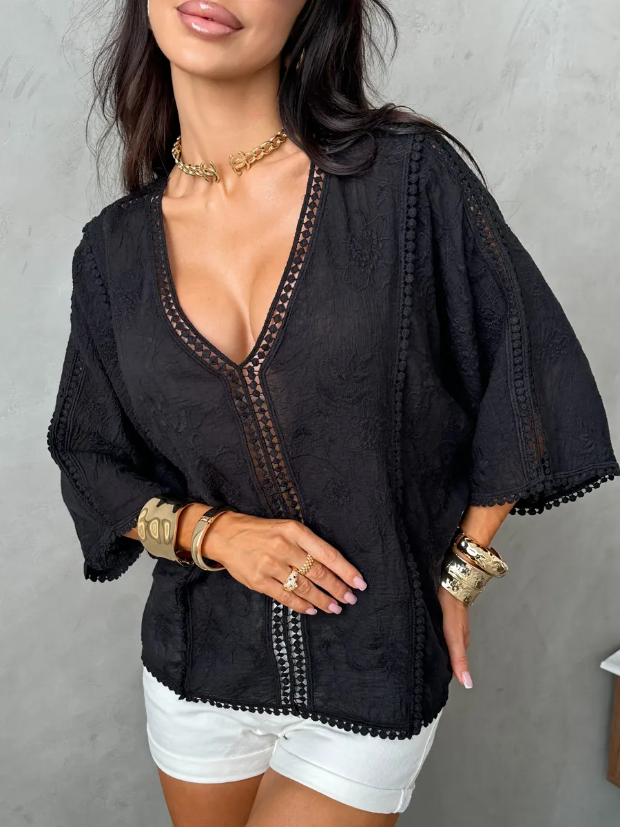 Черная блузка нарядная летняя
