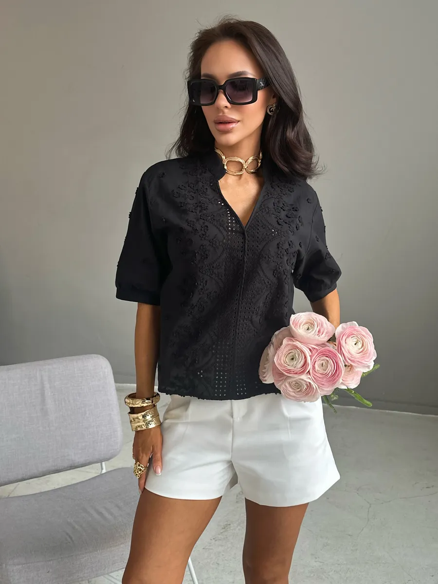 Черная блузка нарядная летняя