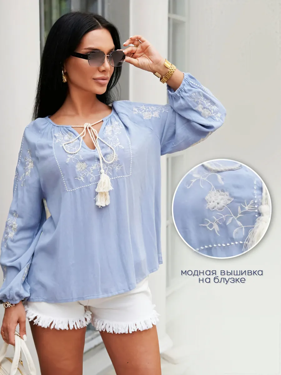 Голубая блузка нарядная летняя
