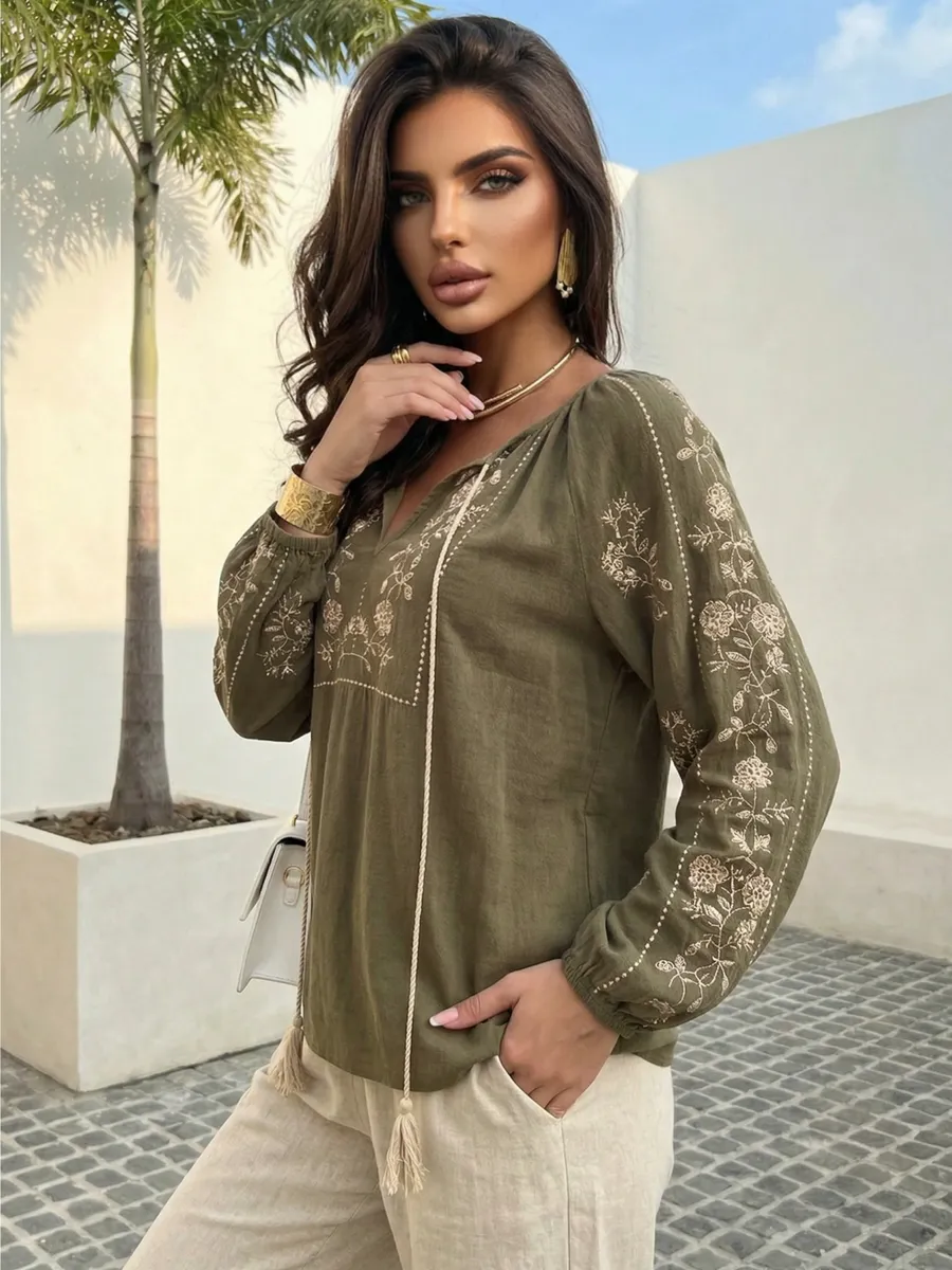 Хаки блузка нарядная летняя