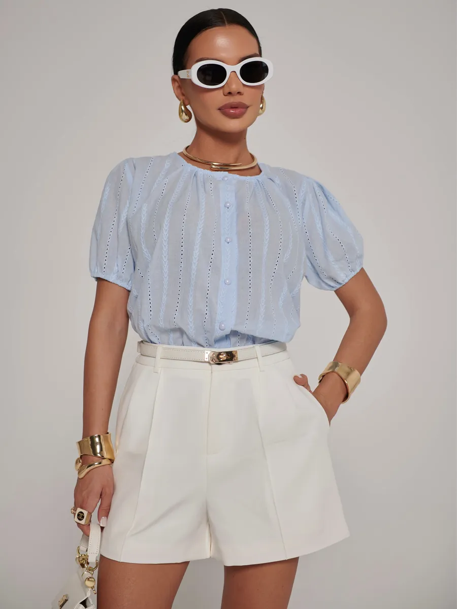 Голубая блузка летняя нарядная