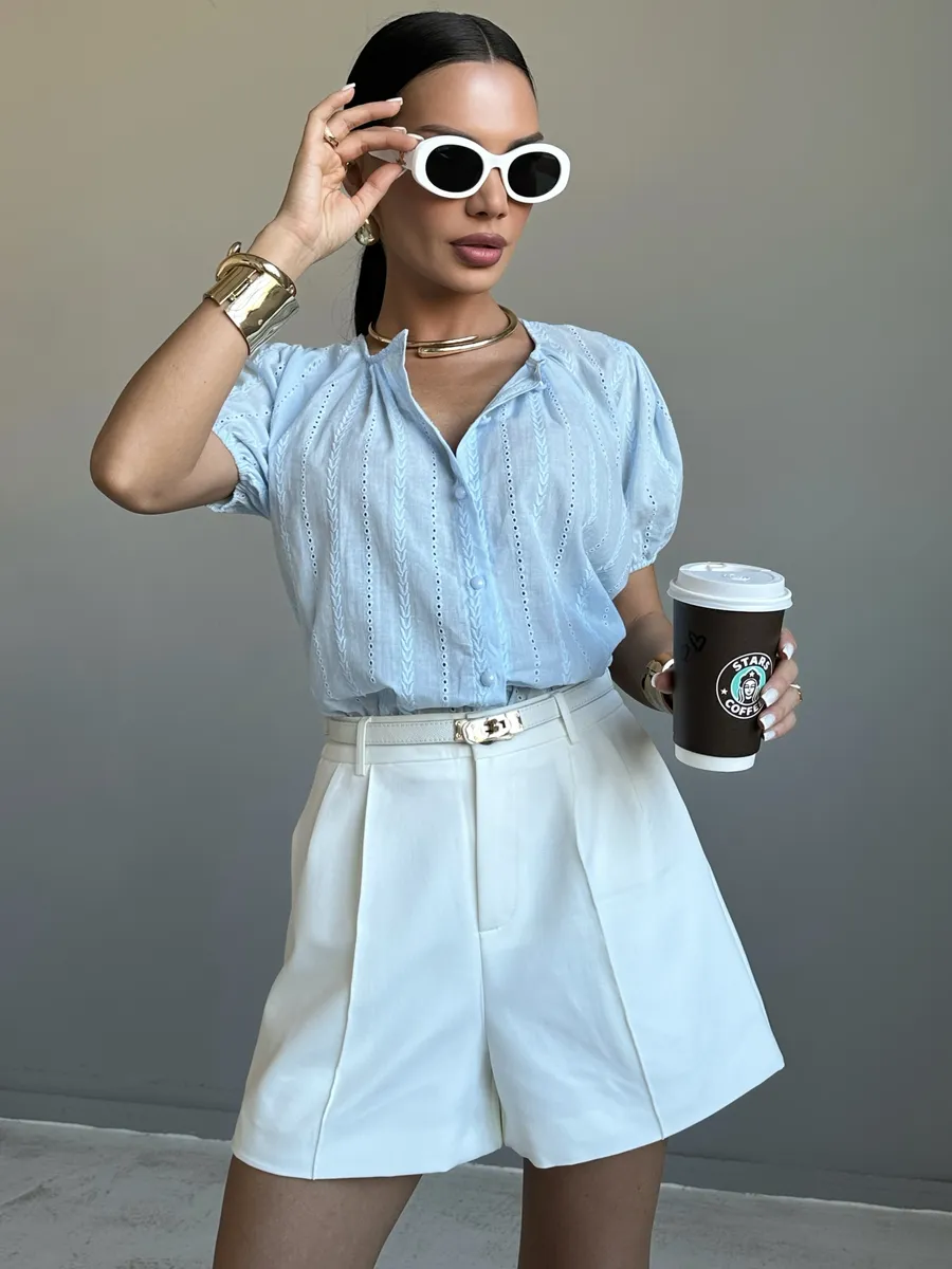 Голубая блузка летняя нарядная