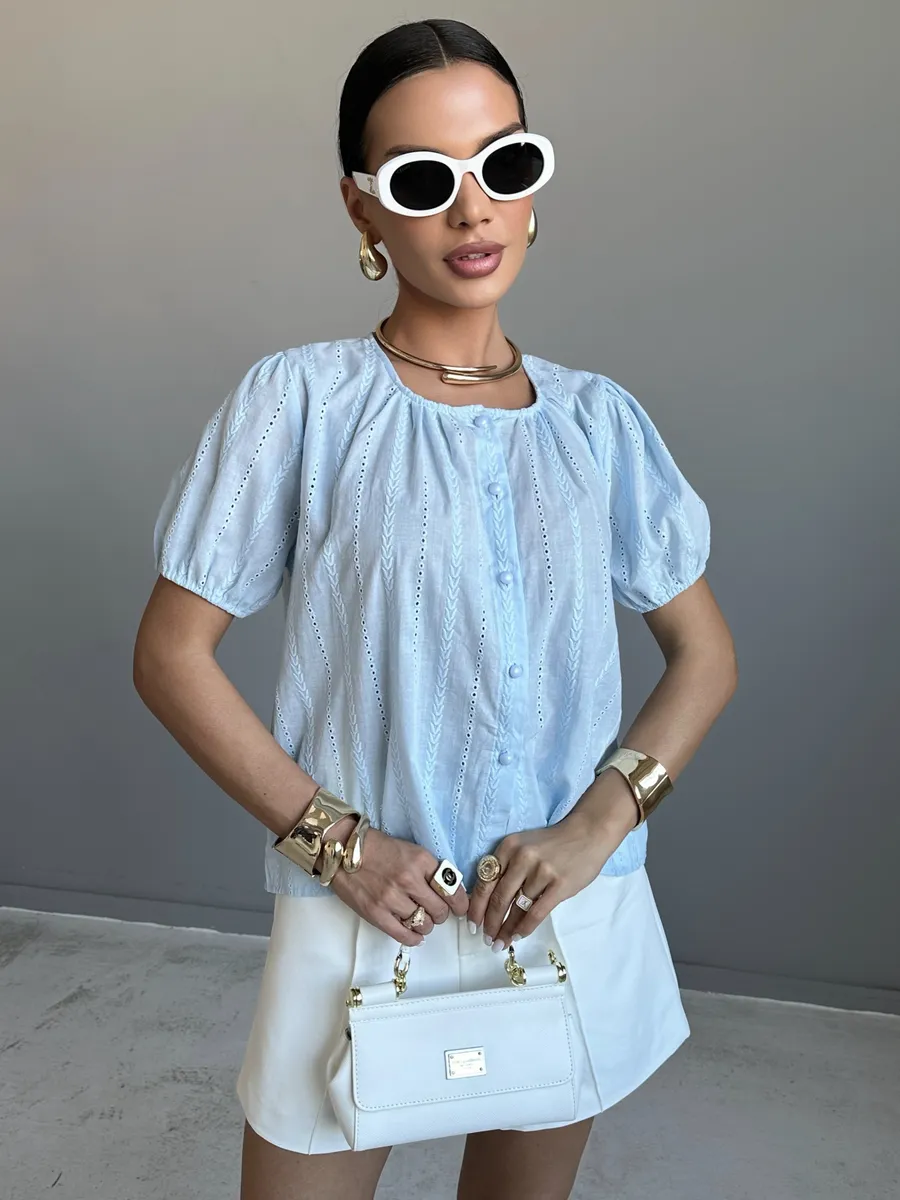 Голубая блузка летняя нарядная