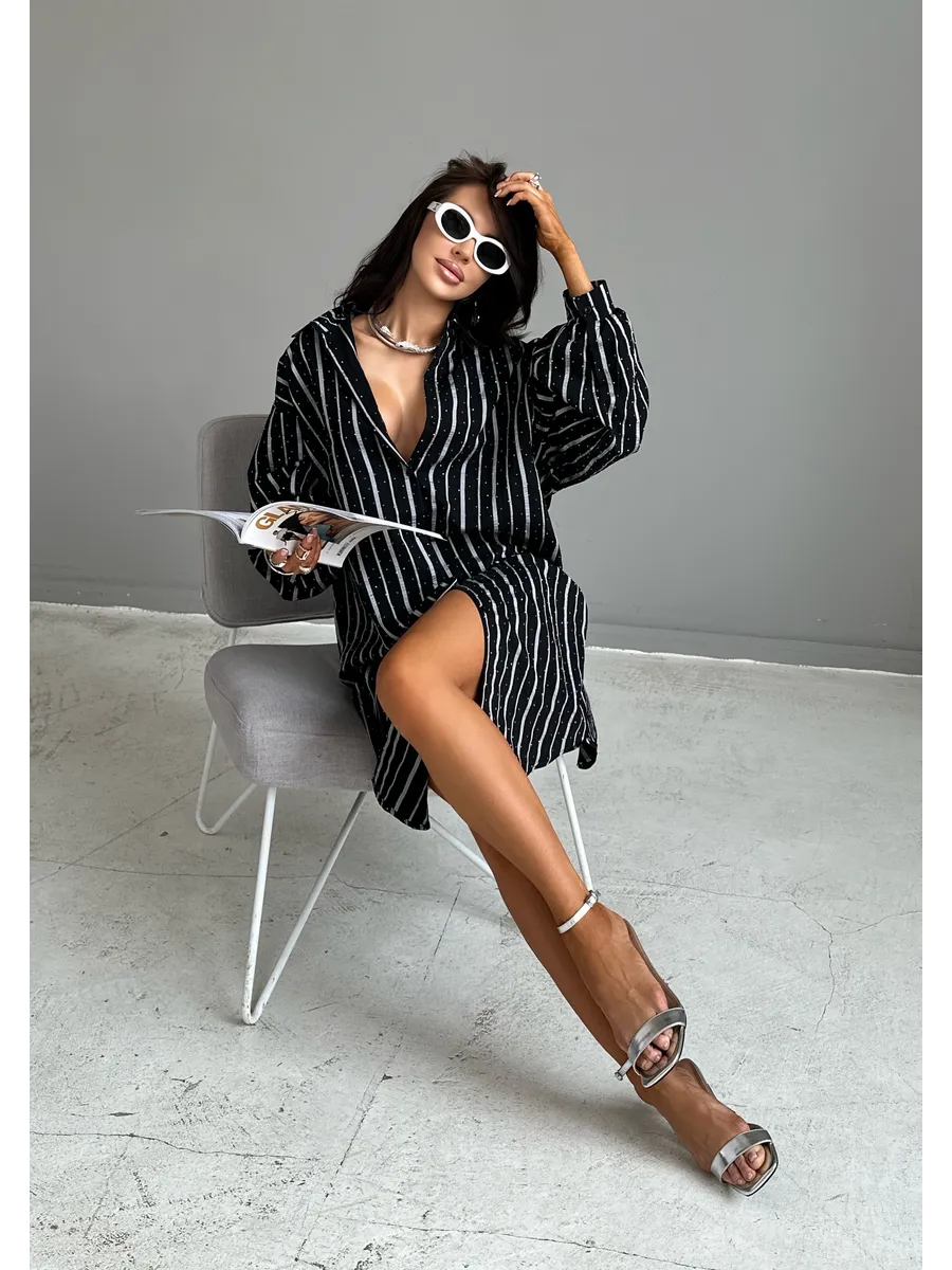 Черная рубашка нарядная оверсайз