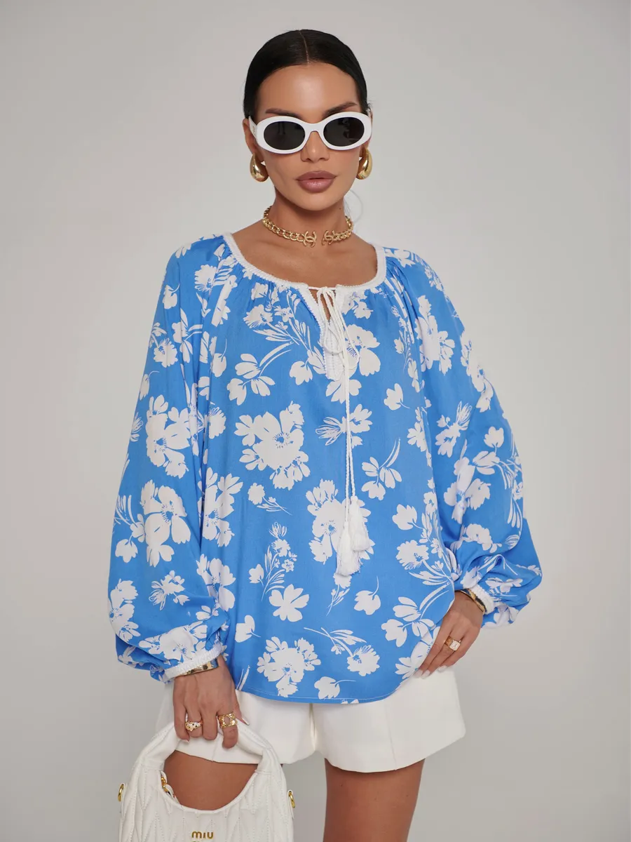 Синяя блузка летняя нарядная