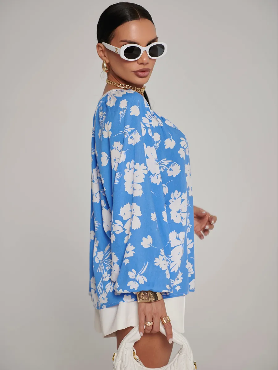 Синяя блузка летняя нарядная