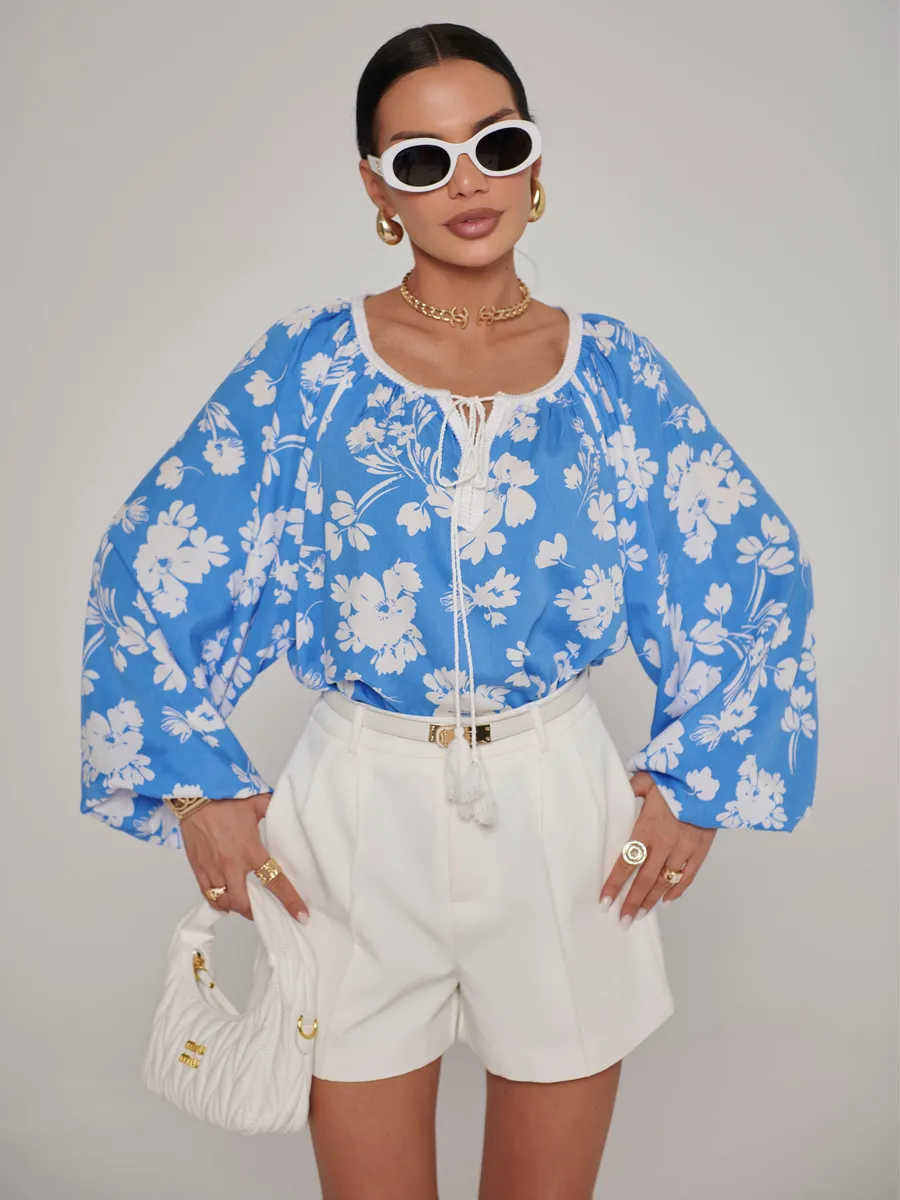 Синяя блузка летняя нарядная