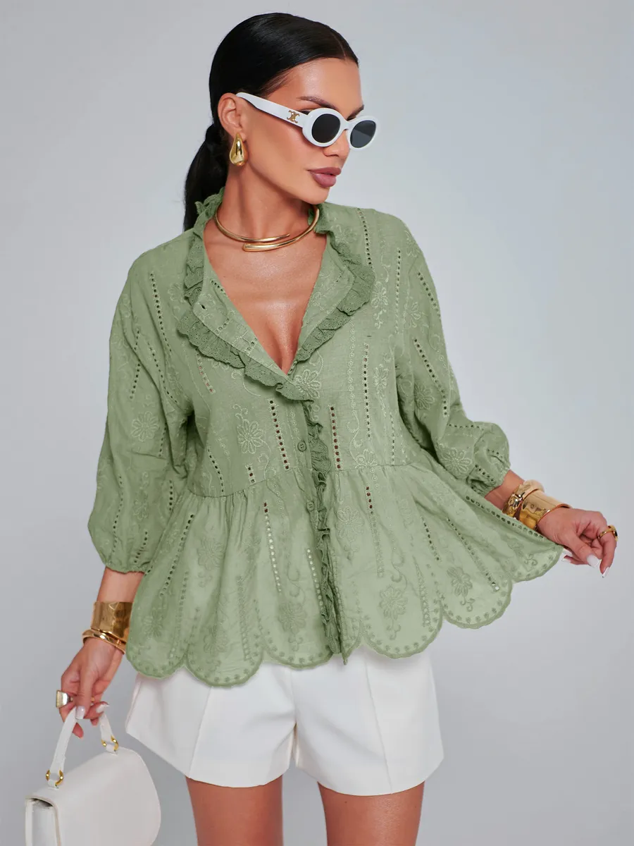 Оливковая блузка нарядная летняя