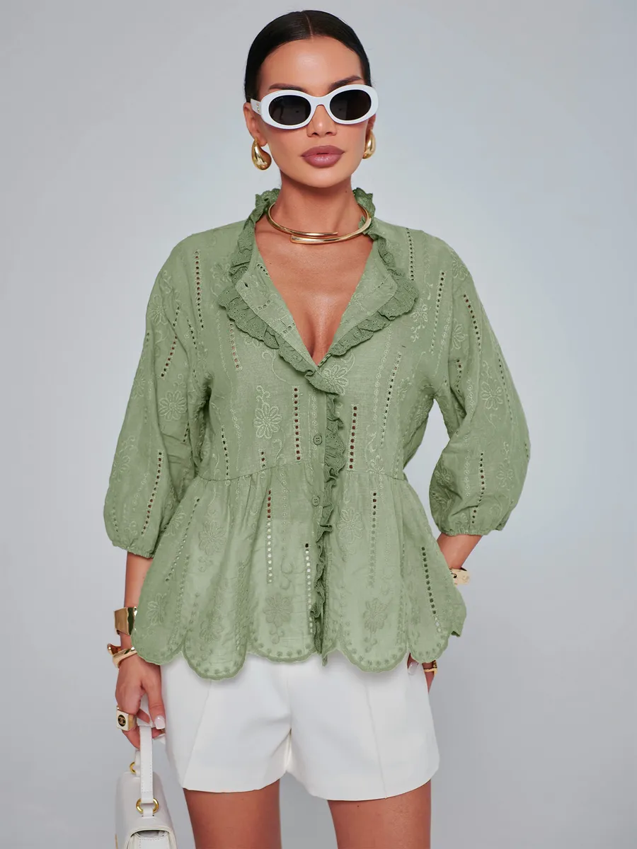 Оливковая блузка нарядная летняя