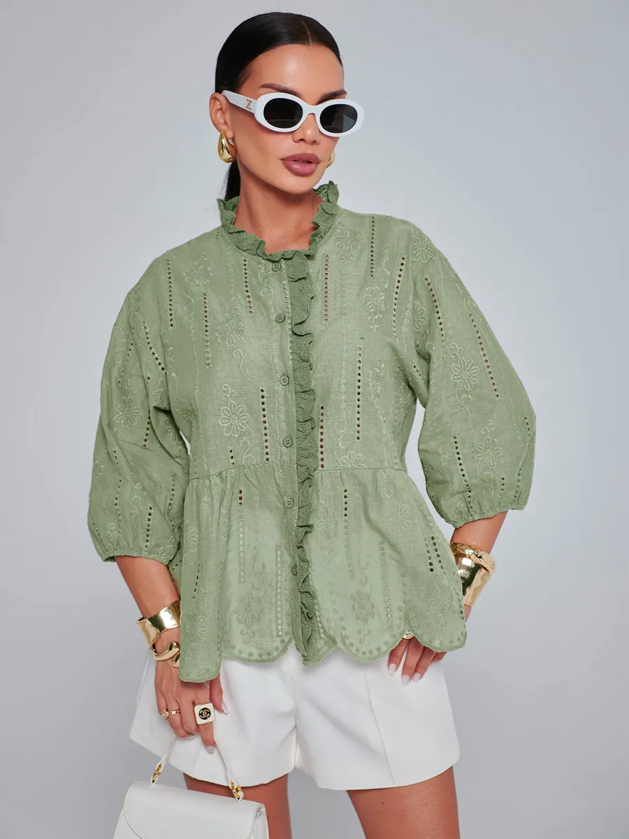 Оливковая блузка нарядная летняя