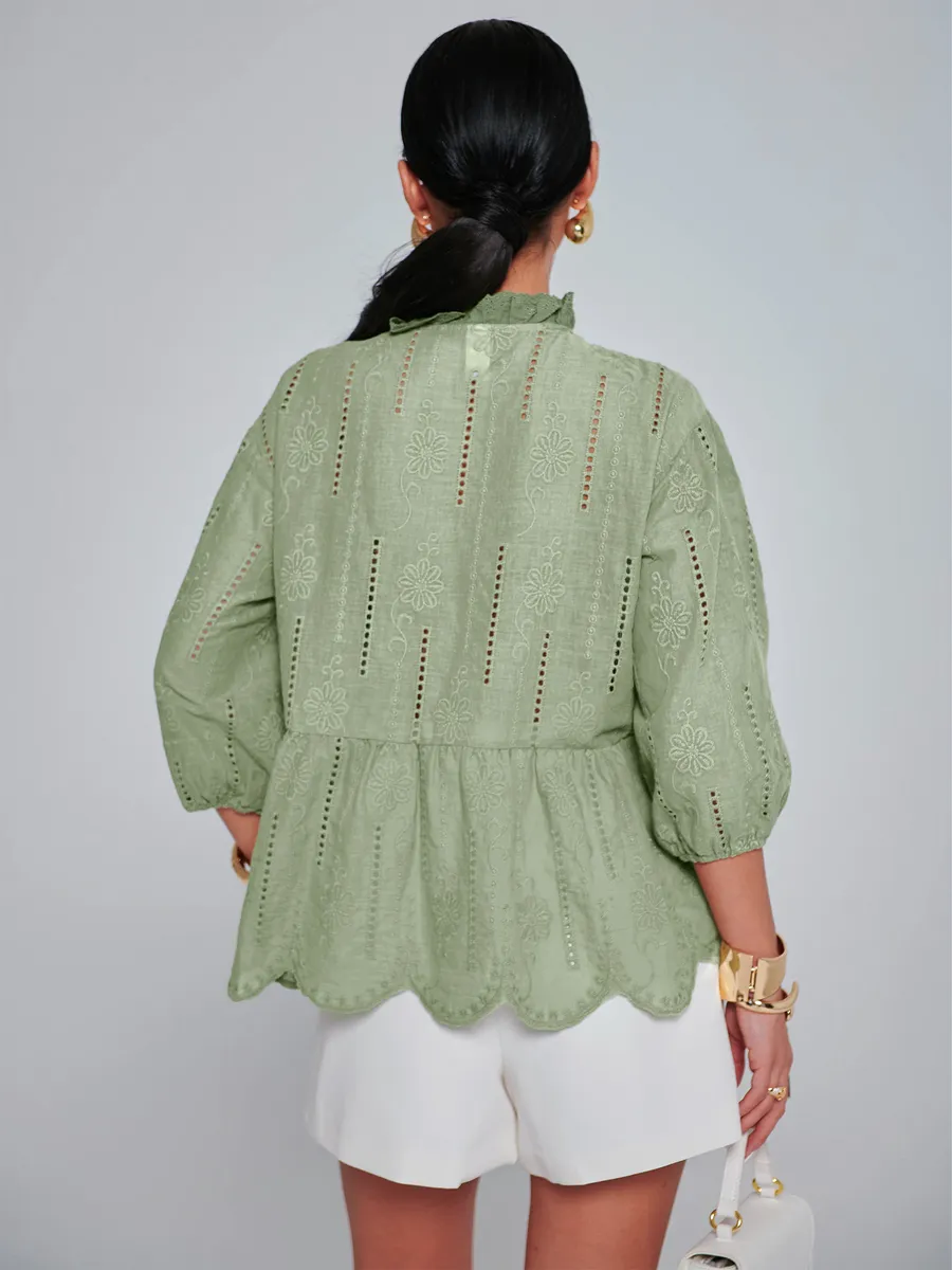 Оливковая блузка нарядная летняя