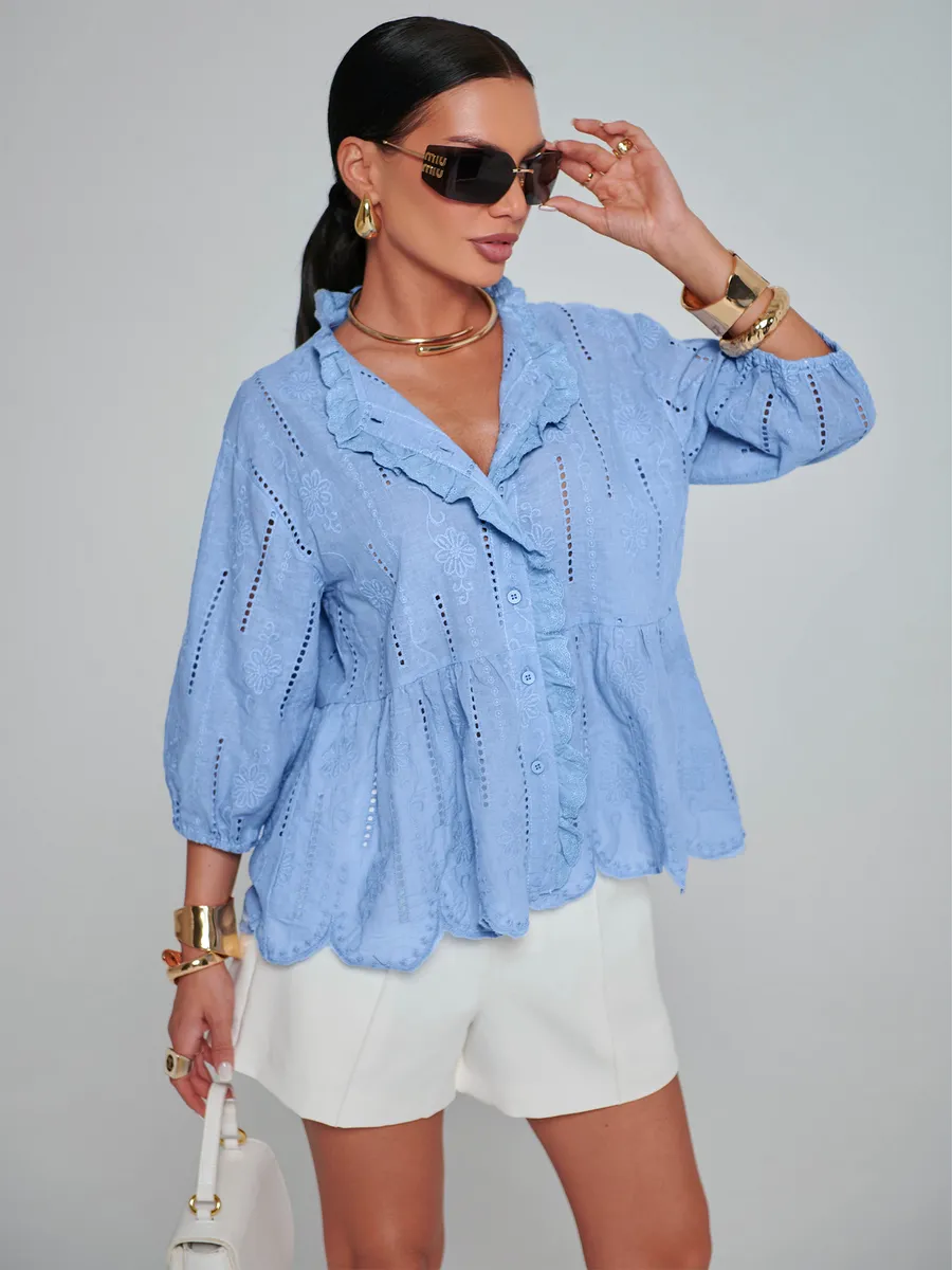 Голубая блузка нарядная летняя