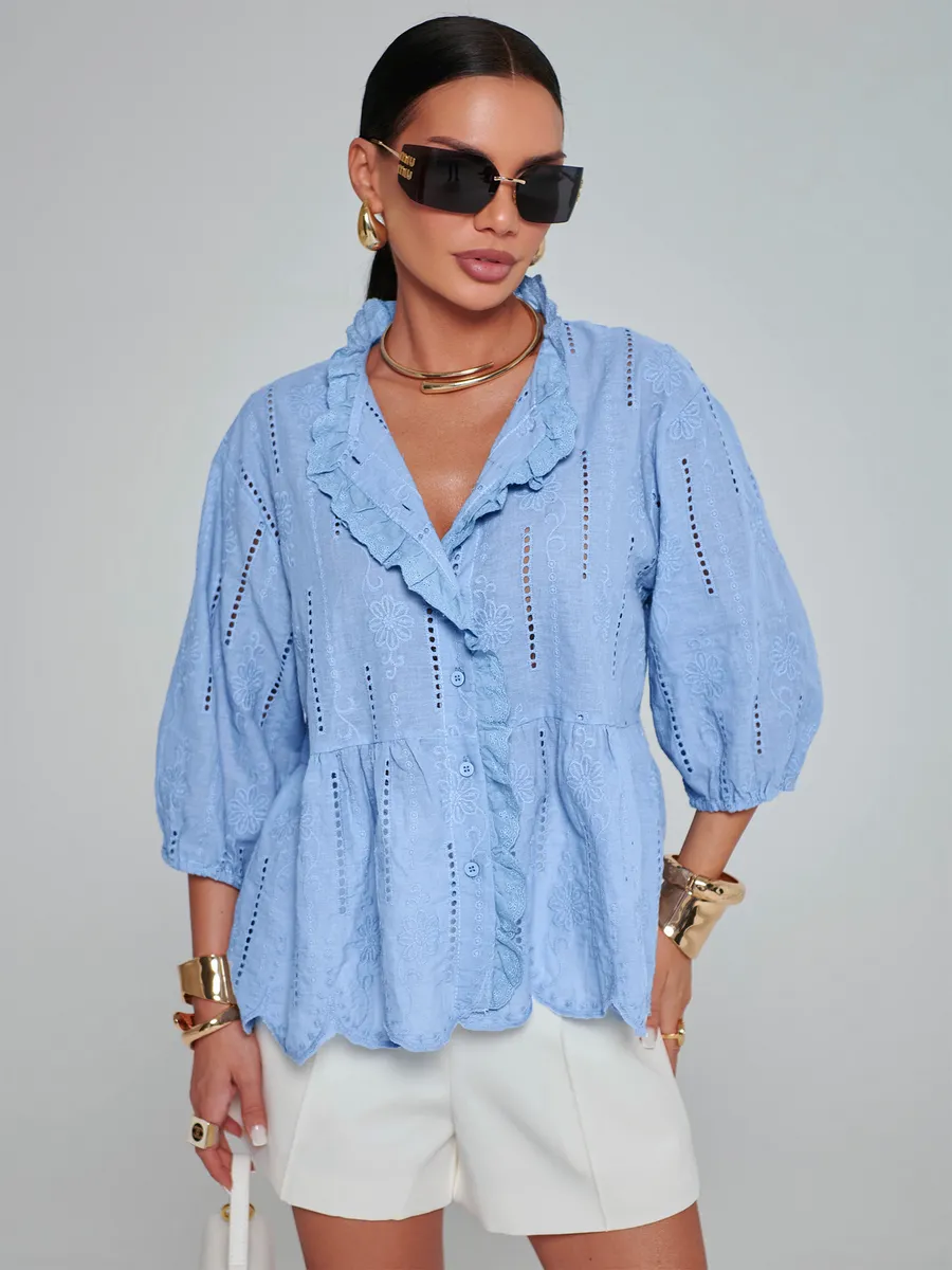 Голубая блузка нарядная летняя