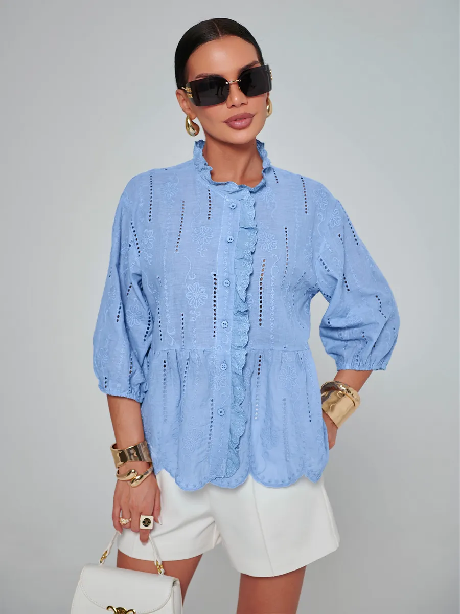 Голубая блузка нарядная летняя