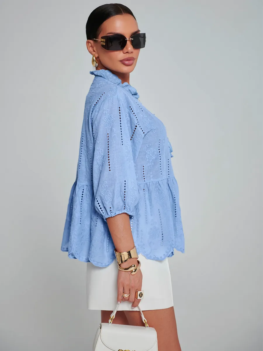 Голубая блузка нарядная летняя