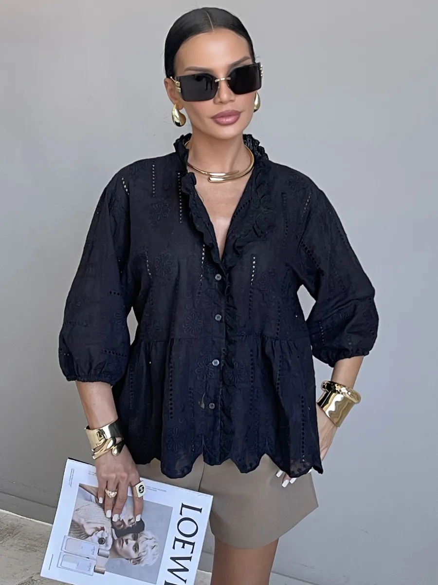 Черная блузка нарядная летняя