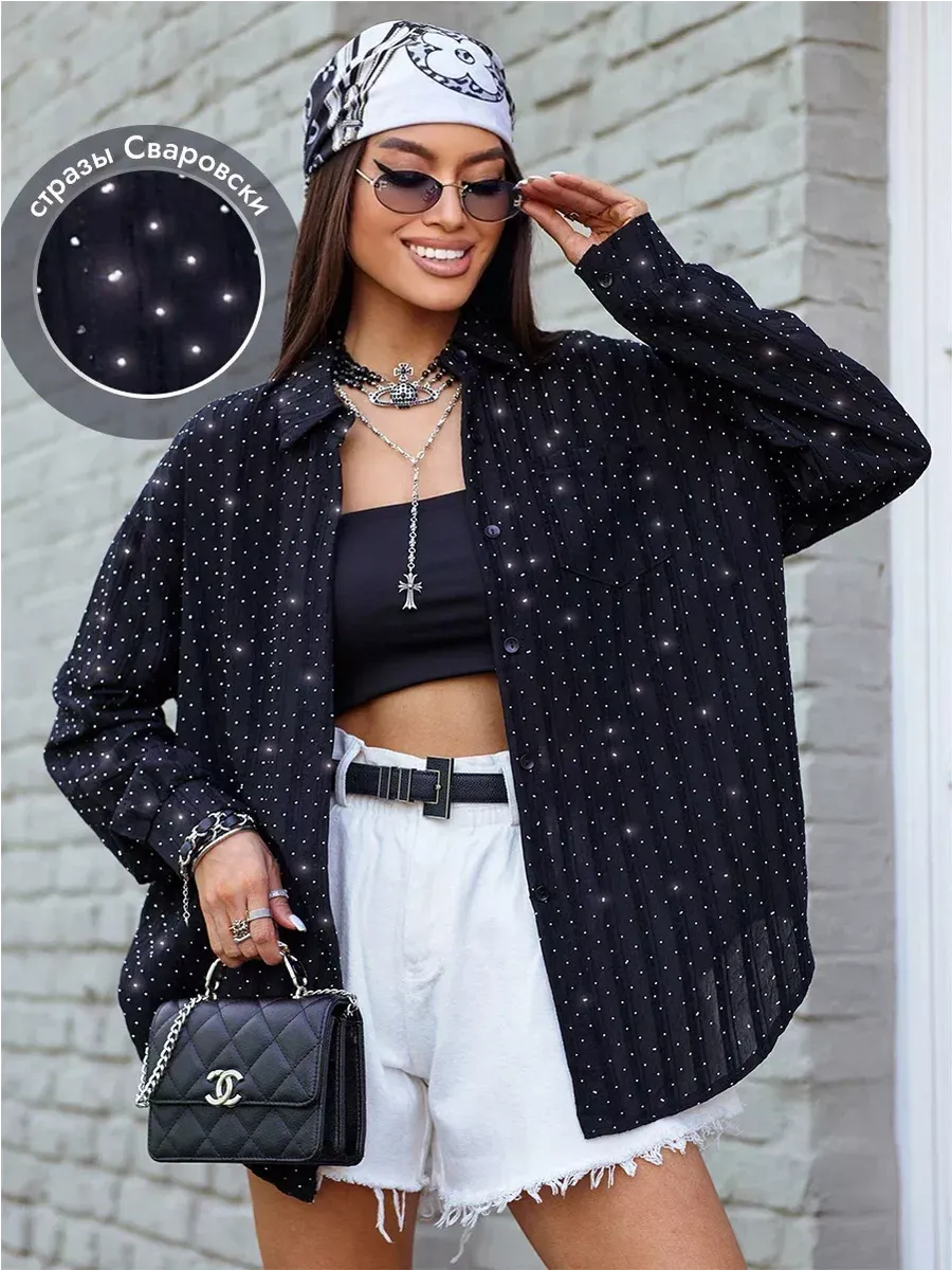 Черная рубашка нарядная оверсайз