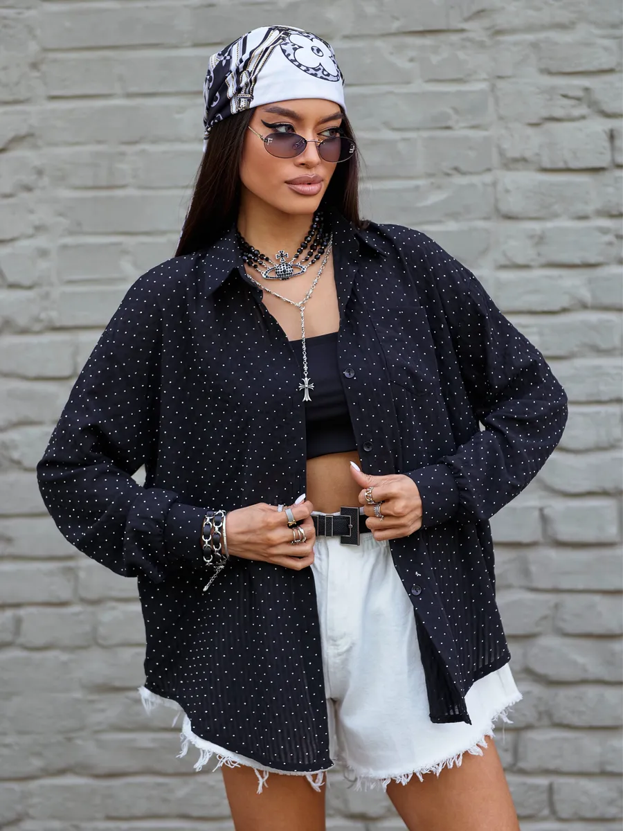 Черная рубашка нарядная оверсайз