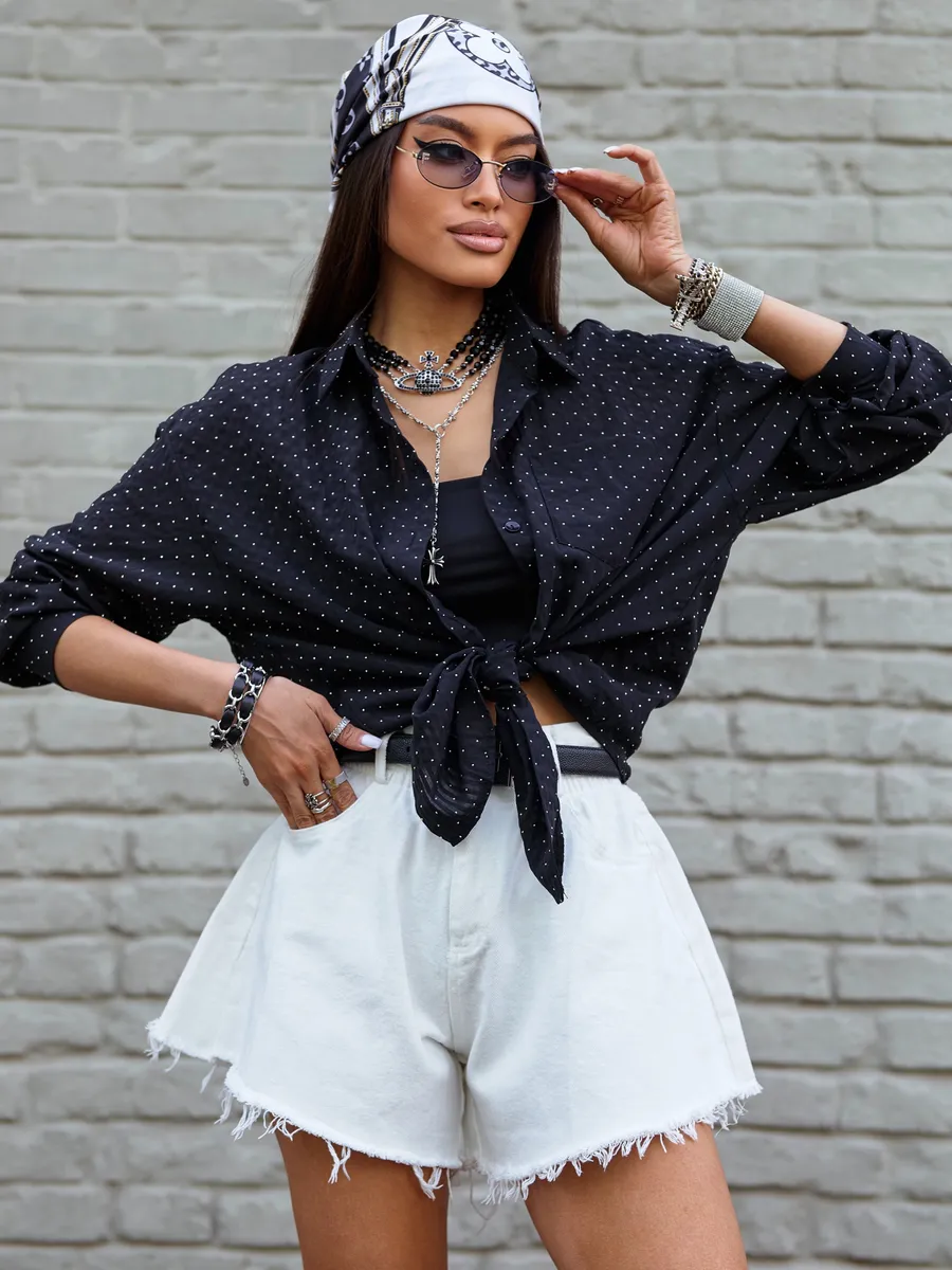 Черная рубашка нарядная оверсайз