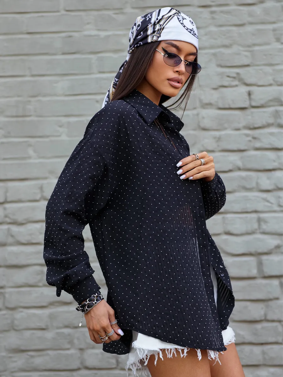 Черная рубашка нарядная оверсайз