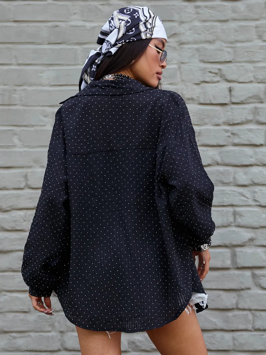 Черная рубашка нарядная оверсайз