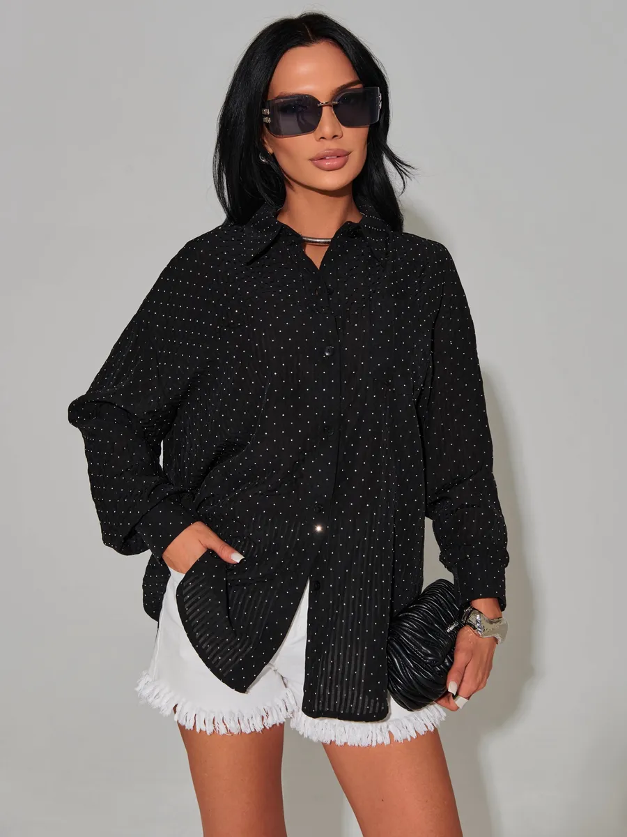 Черная рубашка нарядная оверсайз