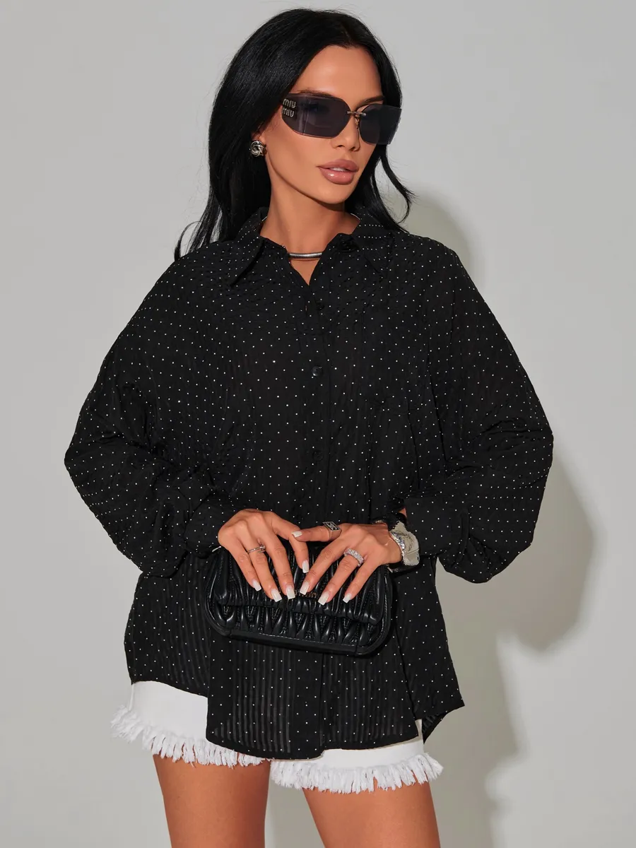 Черная рубашка нарядная оверсайз