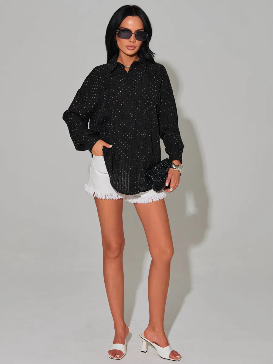 Черная рубашка нарядная оверсайз