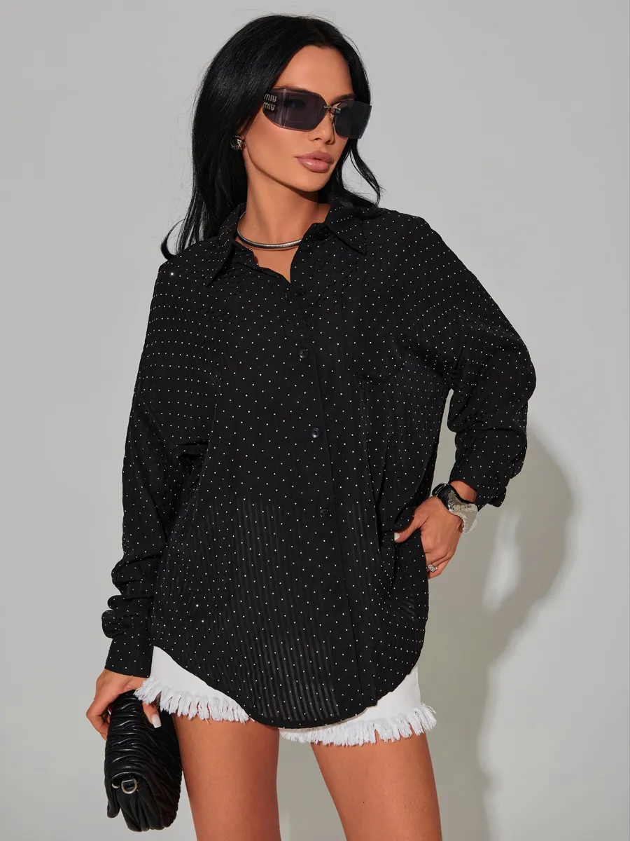 Черная рубашка нарядная оверсайз