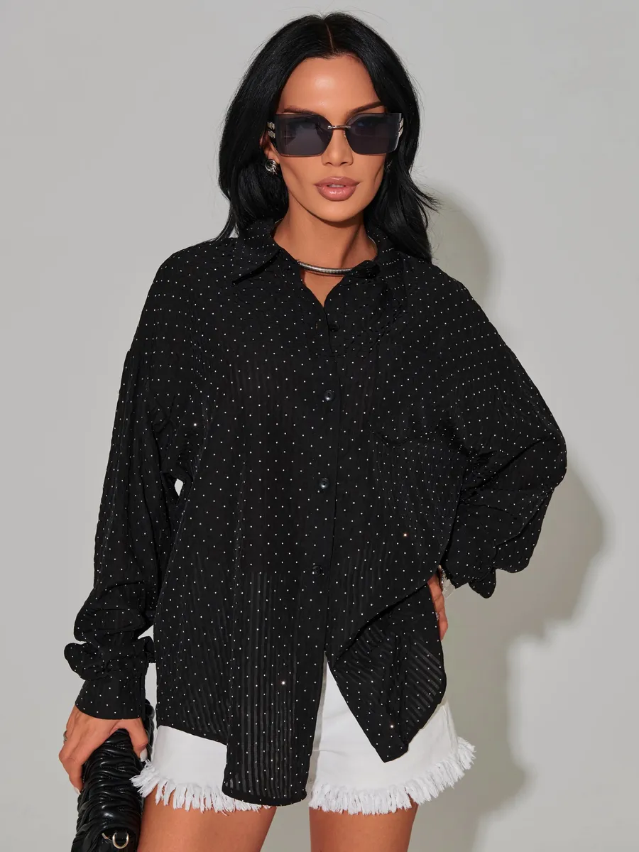 Черная рубашка нарядная оверсайз