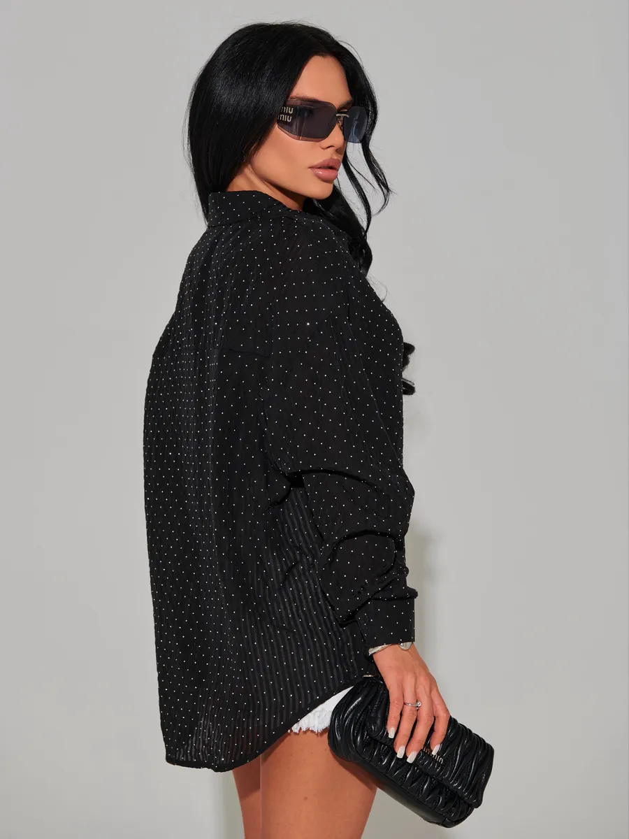 Черная рубашка нарядная оверсайз